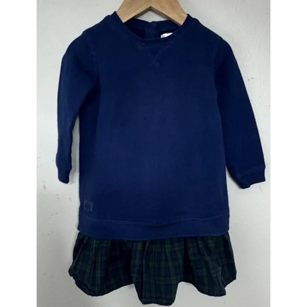 Ralph Lauren Baby Girls Navy Blue Plaid Green Long Sleeve Dress Size 18 months